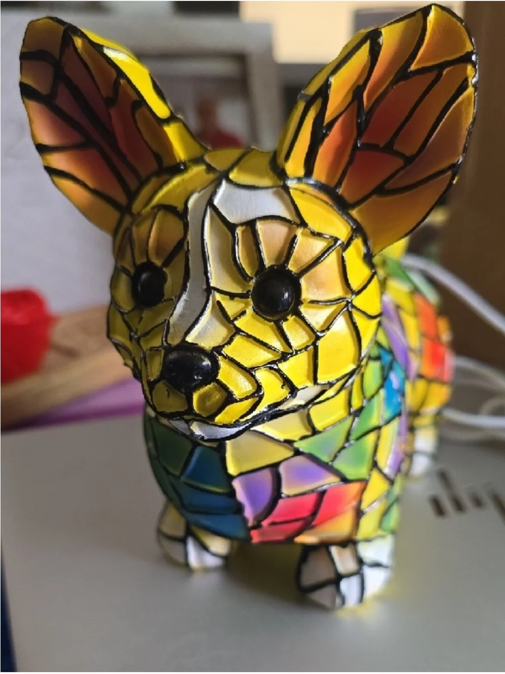 Colorful Mosaic Ceramic Dog Figurine - Vibrant Yellow Multicolor